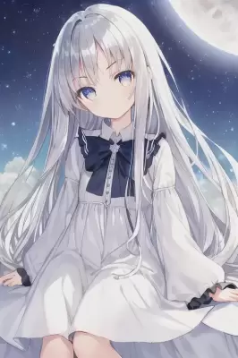 雲の上？に座っている白い女の子