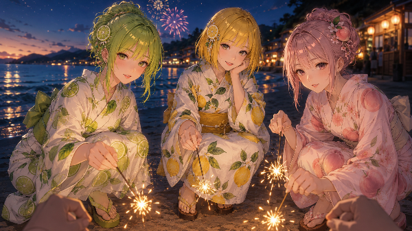 一緒に花火しよ🎆（ライム、レモン、ピーチ）