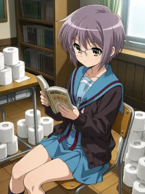 トイレットペーパーの森で本を読む