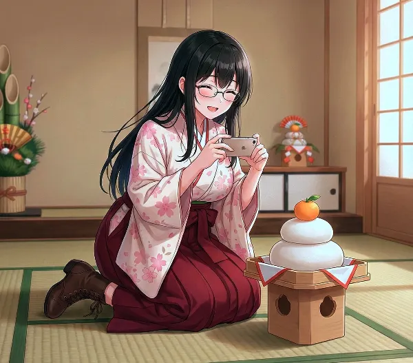 お正月の微笑みセルフィー