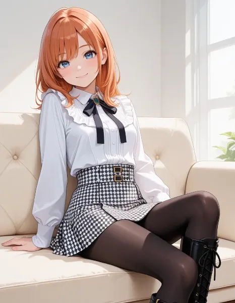 午後の光に包まれるチェックスカートの少女