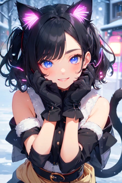 【R15】猫耳な黒髪セミロング女性と冬★(16枚)