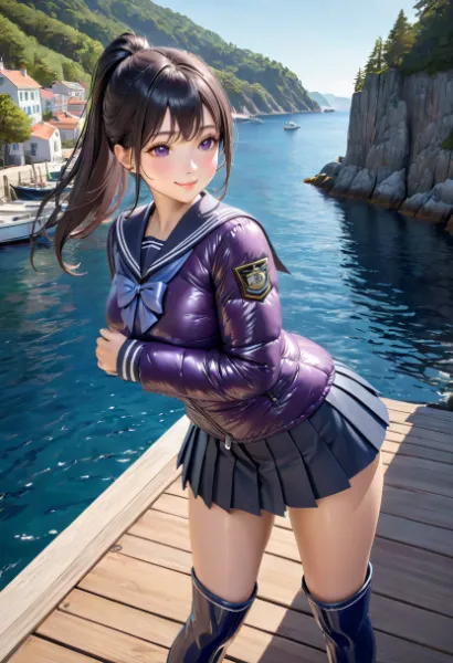 シンプルなセーラーダウン制服のJK