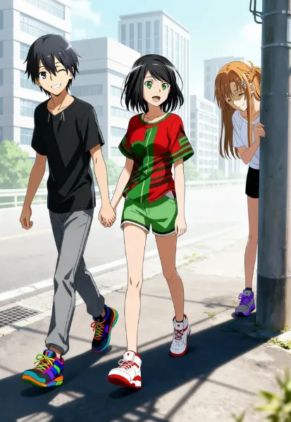 キリトとコハルが手をつないでデート！