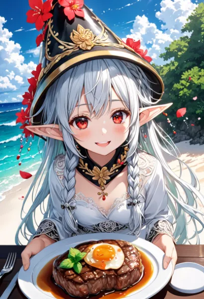 陽光のビーチで妖精の午餐