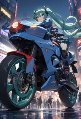 ミクとバイクと夜の街