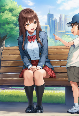 公園ベンチの優しい姉さん