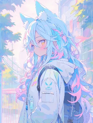 雨の街を歩く、青狐の少女