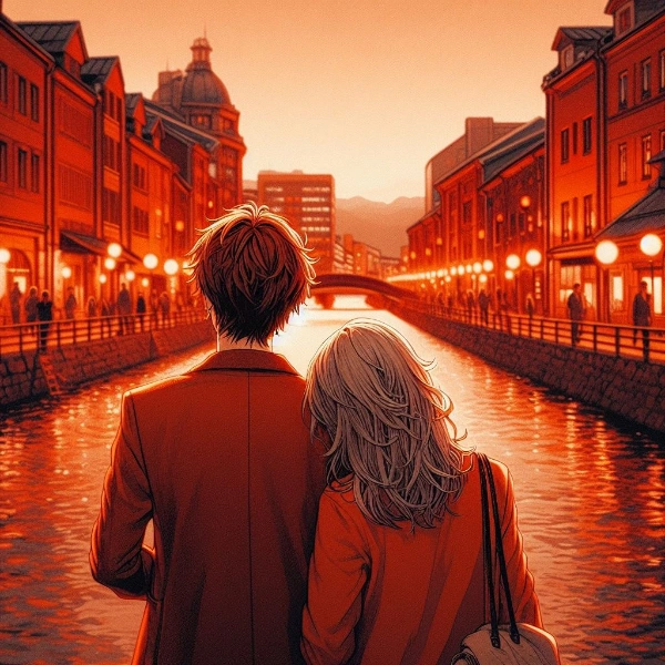 小樽運河夜景... 恋人たちの散策