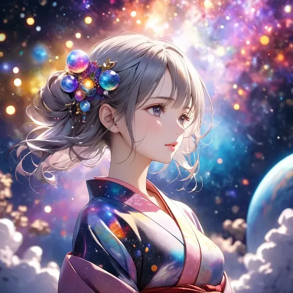 銀河に輝く着物少女