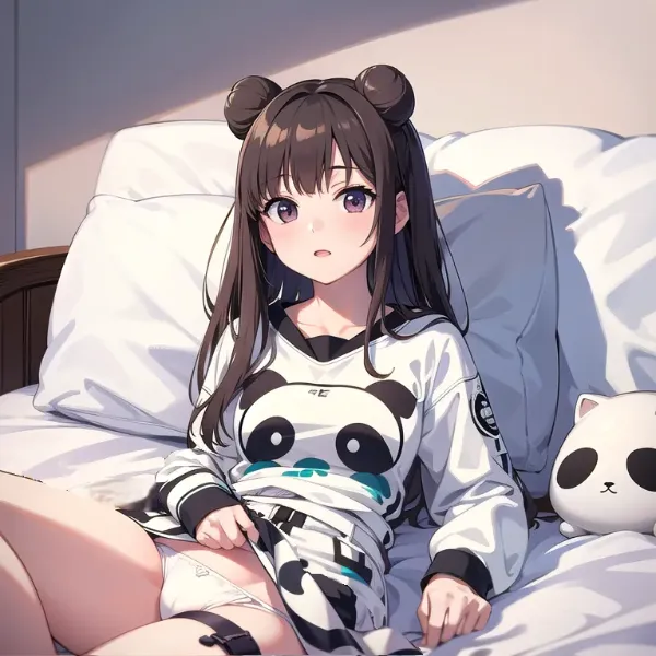 パンダパジャマの朝のひと時