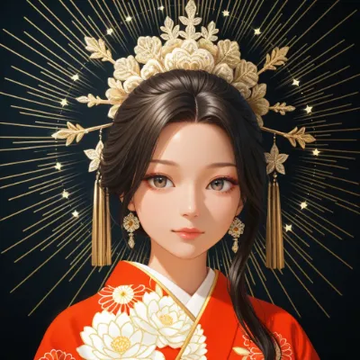 黄金の光冠を戴く紅装の少女