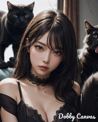 黒猫と美女