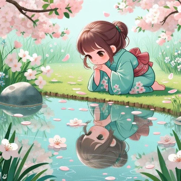 湖面に映る少女