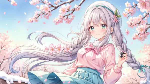 桜舞う春風の少女の微笑み