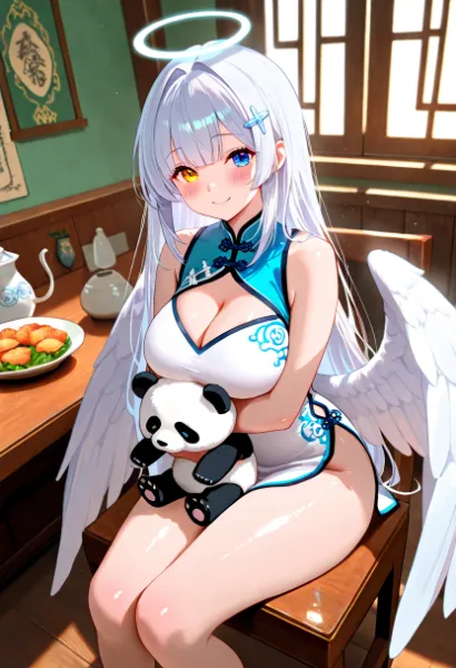 パンダぬいぐるみとチーパオ店員さん！