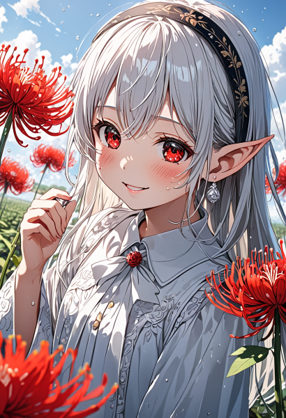 赤い花畑のエルフ少女の秘密