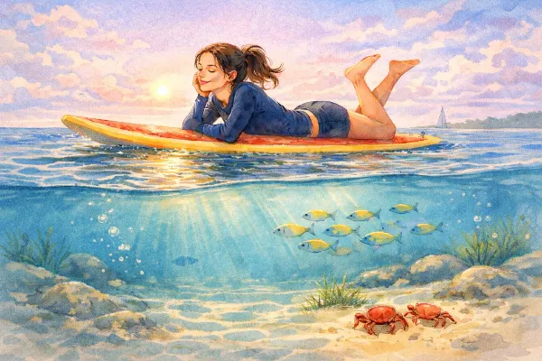 海のささやきに耳を傾ける少女