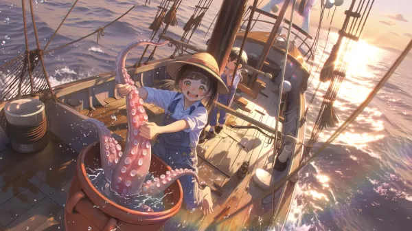 海の少女とタコ