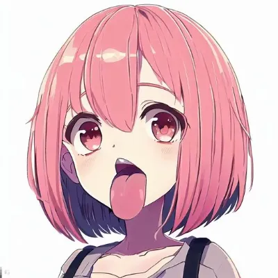 ピンクボブヘアの少女の舌出し