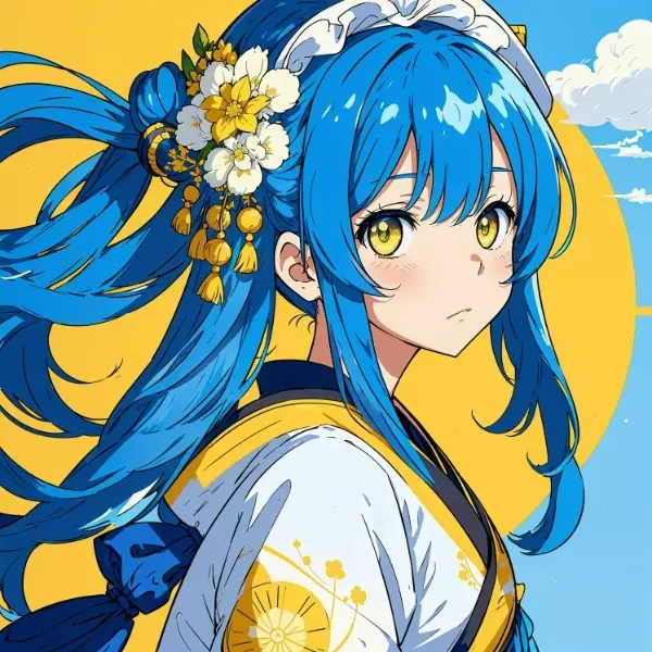 【和 - 着物】 青髪の少女 - 参