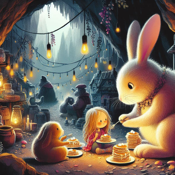 うさぎのおやことパンケーキ