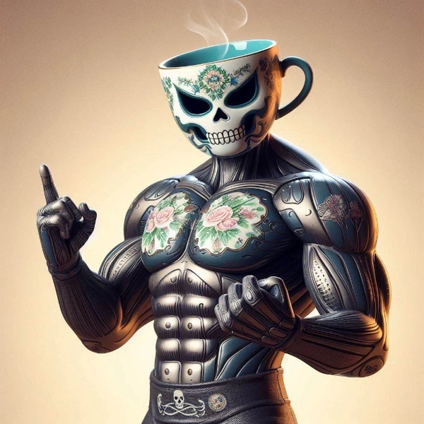 ティーカップのマスクを冠ったプロレスラー