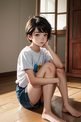 床に座る少年