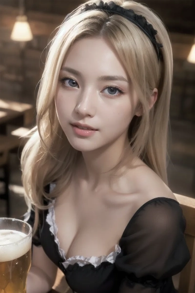ビールを給仕する金色の髪の少女