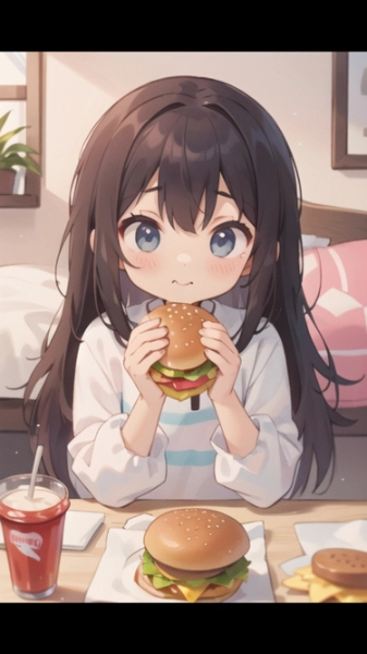 ハンバーガーを食べる女の子