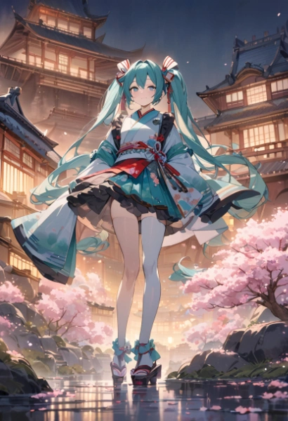 夜桜と和服ミクちゃん