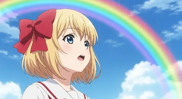 虹出てるから雨やんだかなー