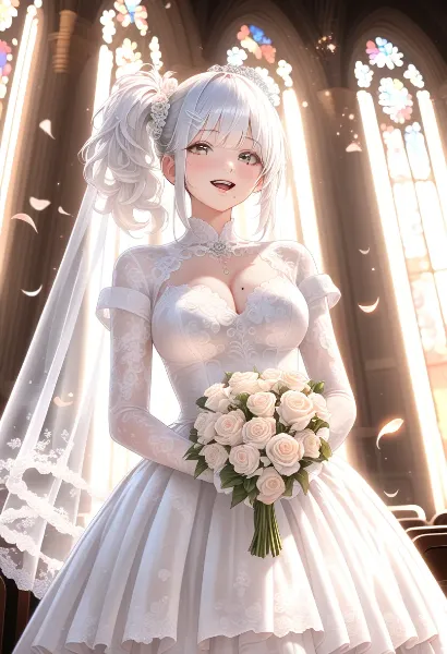 純白の花嫁の輝く笑顔