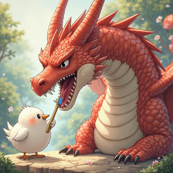 ドラゴンの口をお掃除するチュン