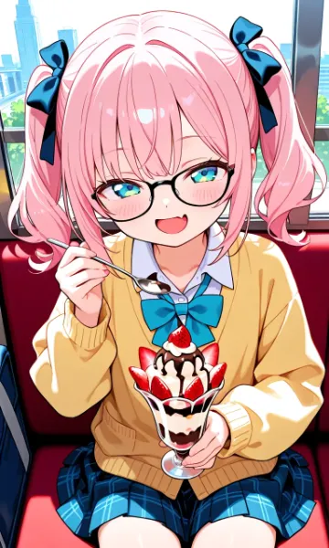 「パフェおいし〜！」