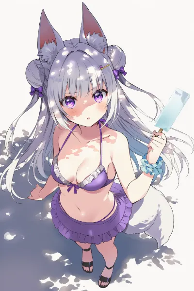 水着でアイスを持つケモミミさん