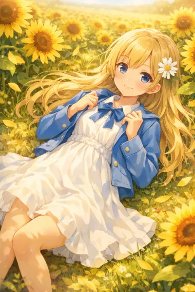 ひまわり畑での穏やかな午後