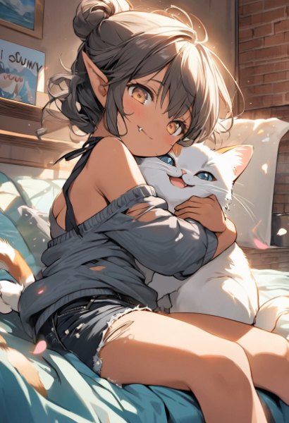 にゃんこと仲良しエルフさん