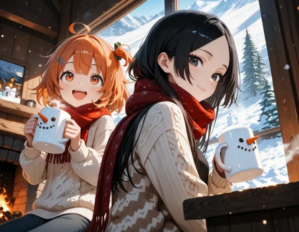 いくらと花音・雪山でのんびり