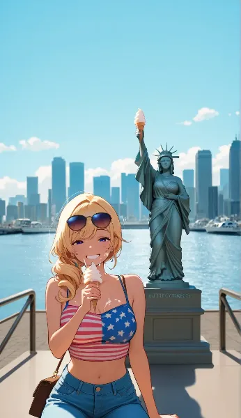 ソフトクリームと女神像