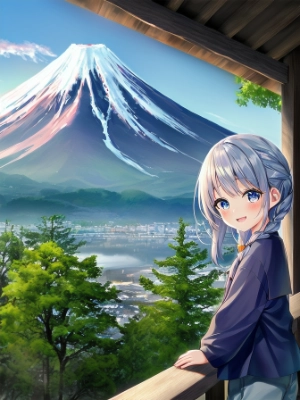 富士山と女の子