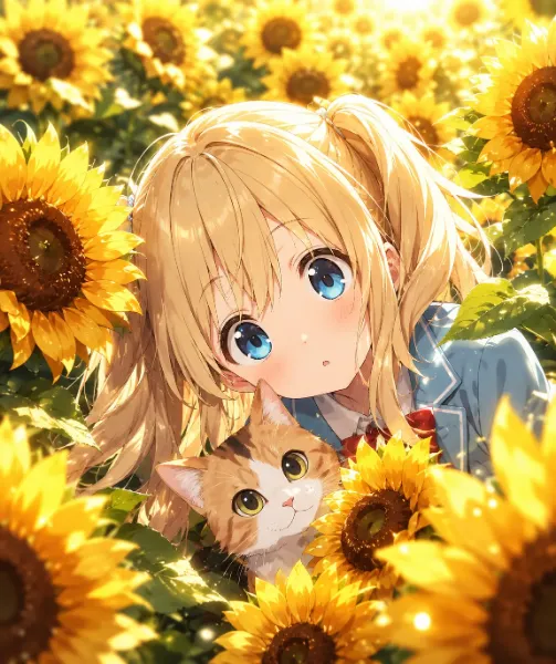 ひまわりの隙間から、こんにちは