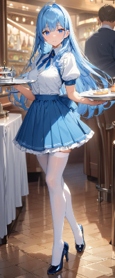 青髪ウエイトレスさん