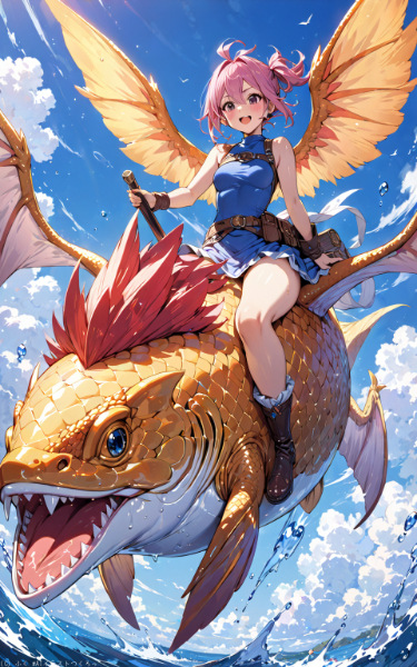 ファンタジー風、空飛ぶお魚𓆜