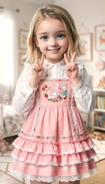 レースとフリル付きウサギワンピースのコーデ