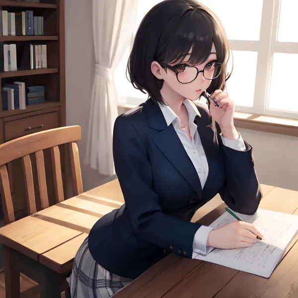 書斎で事件を推理中