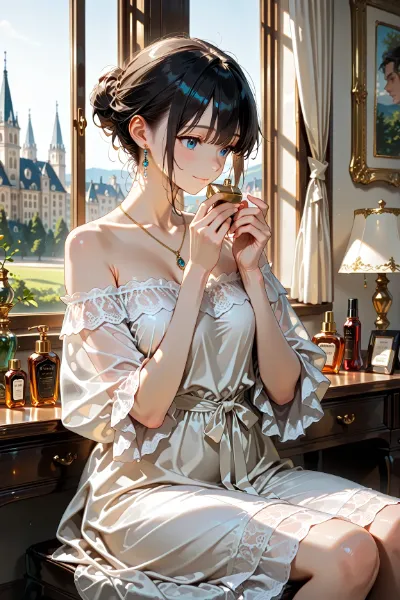 古城の窓辺の姫の朝