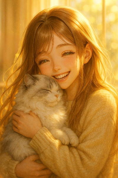 猫を抱く少女の優しい午後