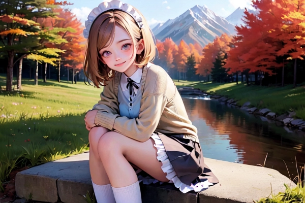 紅葉とメイドさん