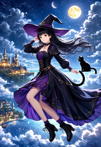 箒なしで飛ぶ魔女と猫